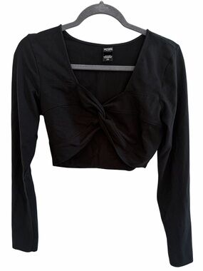 Victoria’s Secret Sport Black Twist Front Wrap Crop Top Long Sleeve